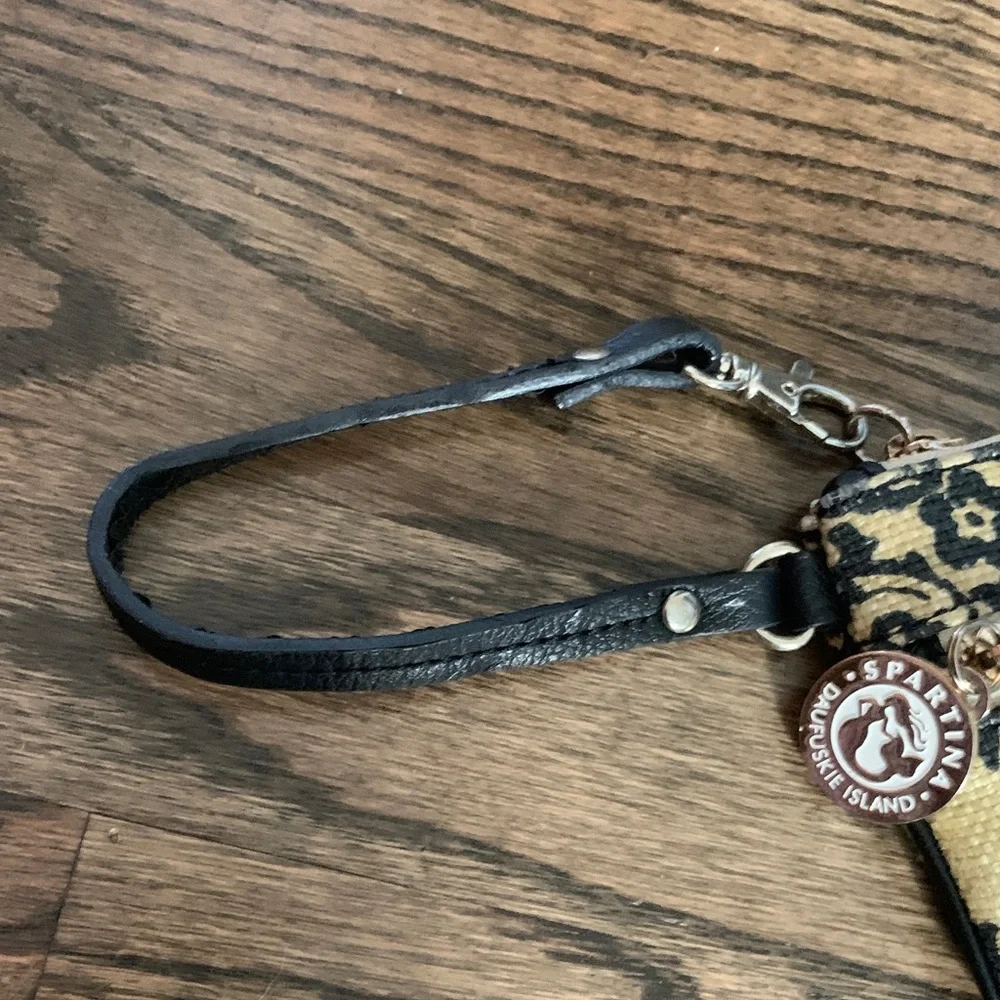 Spartina 449 Black and Tan Linen Floral Wristlet